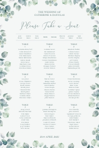 Eucalyptus Elegance - Table Plan - 20 x 30 in: Eucalyptus Elegance - Seating Chart
