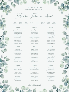 Eucalyptus Elegance - Table Plan - 18 x 24 in: Eucalyptus Elegance - Seating Chart