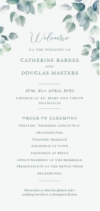 Eucalyptus Elegance - Slim Wedding Program - DL 9.9 x 21 cm: Eucalyptus Elegance - Slim Wedding Program