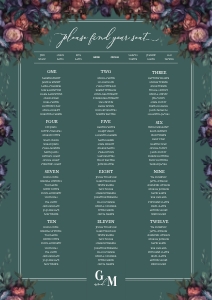 Baroque Peony - Table Plan - A1 59.4 x 84.1 cm: Baroque Peony - Table Plan