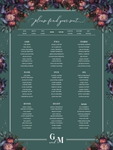Baroque Peony - Table Plan - 18 x 24 in: Baroque Peony - Table Plan