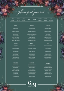Baroque Peony - Table Plan - A2 42 x 59.4 cm: Baroque Peony - Table Plan