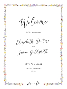 Meadow Blossom - Bordered Welcome Sign - 18 x 24 in: Meadow Blossom - Bordered Wedding Welcome Sign