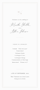 Essence - 4x9" (US) Tea-Length Program - Off White and Neutral: Essence Collection - Tea Length Classic Wedding Program Template