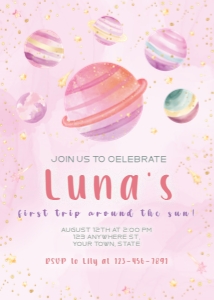 Invitation: 5"x7" - Galaxy Girl (1-4): Galaxy Girl Invitations