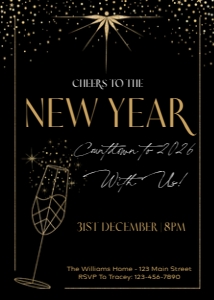 Invitation: 5"x 7" - NYE: New Years Eve Midnight in Gold Digital Download Bundle