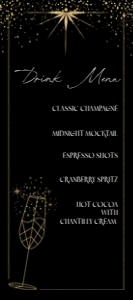 Drink Menu: 4"x9" - NYE: New Years Eve Midnight in Gold Digital Download Bundle