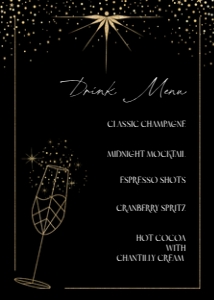 Drink Menu: 5"X7" - NYE: New Years Eve Midnight in Gold Digital Download Bundle