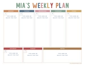 60 Kids Week Schedule Colorful: 60 Kids Weekly Schedule Planner - Colorful