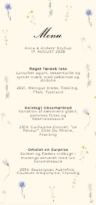 Anna & Anders Bryllup Menukort design preview