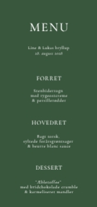 Kongekilden Bryllup Menukort design preview