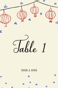 Table number card VN2 - 4x6: TABLE NUMBER CARD TEMPLATE ASIAN WEDDING WITH RED LANTERNS