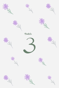 Table number card 4X6 F02: Floral Table number card Purple wedding theme
