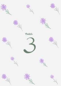Table number card A6 F02: Floral Table number card Purple wedding theme