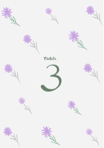 Table number card A5 F02: Floral Table number card Purple wedding theme