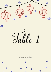Table number card VN2 - 5x7: TABLE NUMBER CARD TEMPLATE ASIAN WEDDING WITH RED LANTERNS
