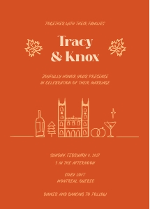 Wedding invitation 5x7 CA1: Special Montreal iconic attractions Wedding invitation Template