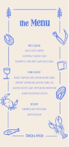 Menu card DL (1/3 A4) CA2: SEAFOODS THEME LONG MENU TEMPLATE BLUE MENU TEMPLATE