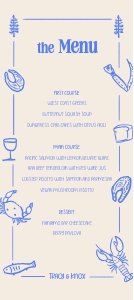 Menu card 4x9 CA2: SEAFOODS THEME LONG MENU TEMPLATE BLUE MENU TEMPLATE