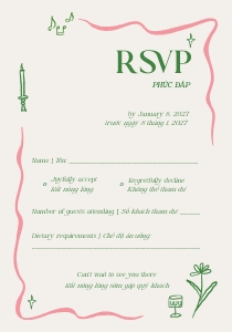 RSVP VN3 - 3.5x5: VIETNAMESE WEDDING INVITATION CARD TEMPLATE BILINGUAL INVITATION