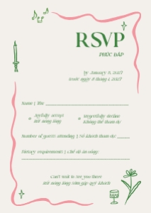 RSVP VN3 - A6: VIETNAMESE WEDDING INVITATION CARD TEMPLATE BILINGUAL INVITATION