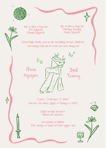 Wedding invitation VN3 - 5x7: VIETNAMESE WEDDING INVITATION CARD TEMPLATE BILINGUAL INVITATION