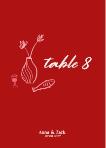 Table number card 5x7 V04: Whimsical pink hand drawn table number card template