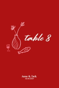 Table number card 4X6 V04: Whimsical pink hand drawn table number card template
