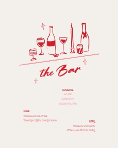 Bar menu 8x10 V03: Red bar menu template Wedding bar menu template