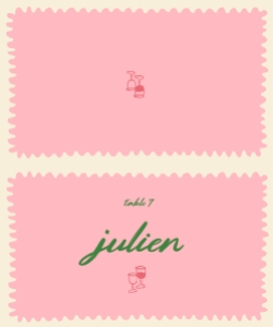 Folded Place card 10X12CM V05: PINK PLACE CARD TEMPLATE WHIMSICAL HAND DRAWN PINK ESCORT CARD
