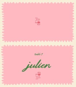 Folded Place card 3.5x4 V05: PINK PLACE CARD TEMPLATE WHIMSICAL HAND DRAWN PINK ESCORT CARD
