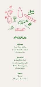 Menu card DL (1/3 A4) V06: PINK HAND DRAWN WEDDING MENU CARD TEMPLATE PINK MENU CARD