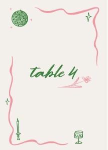 Table number card 5x7 V06: PINK HAND DRAWN WEDDING TABLE NUMBER CARD TEMPLATE PINK WEDDING