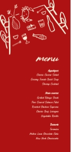Menu card DL (1/3 A4) V04: Whimsical red hand drawn menu card template Wedding Menu template