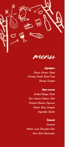 Menu card 4x9 V04: Whimsical red hand drawn menu card template Wedding Menu template