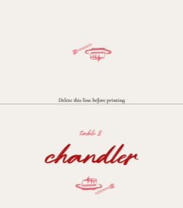 Folded Place card 3.5x4 V04: Whimsical red hand drawn menu card template Place card template