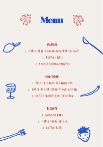 Menu card A5 CA1: MONTREAL THEME MENU PLACE CARD TEMPLATE CANADA MONTREAL WEDDING
