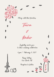 Wedding invitation A5 F03: ROSY FLORAL WEDDING INVITATION CARD TEMPLATE