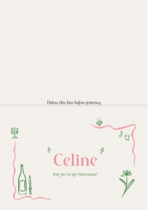 Bridesmaid proposal - Folded card A6 - V06: Bridesmaid proposal card template Pink curvy line