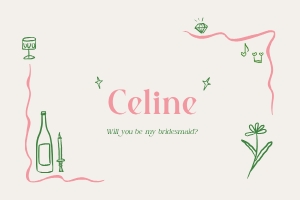 Bridesmaid proposal - Flat card 6x4 - V06: Bridesmaid proposal card template Pink curvy line