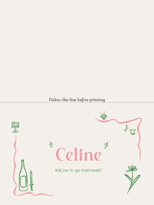 Bridesmaid proposal - Folded card 6x4 - V06: Bridesmaid proposal card template Pink curvy line