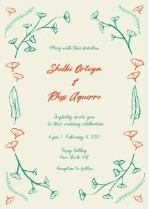 Wedding invitation 5x7 F04: Hand drawn ginkgo leaf Wedding invitation template
