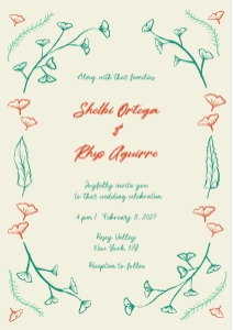 Wedding invitation A5 F04: Hand drawn ginkgo leaf Wedding invitation template