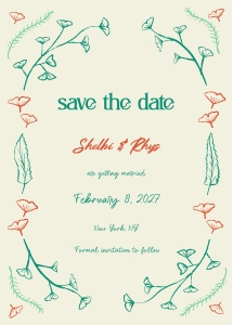 Save the date 5x7 F04: Hand drawn ginkgo leaf Save the date template