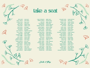 Seating chart 24x18 F04: Hand drawn ginkgo leaf Seating chart banquet style template