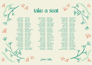 Seating chart A1 F04: Hand drawn ginkgo leaf Seating chart banquet style template