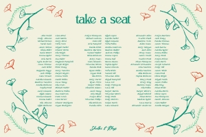 Seating chart 36X24 F04: Hand drawn ginkgo leaf Seating chart banquet style template