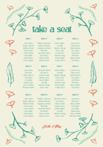Seating chart A1 F04: Hand drawn ginkgo leaf Seating chart template