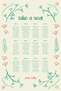 Seating chart 24X36 F04: Hand drawn ginkgo leaf Seating chart template