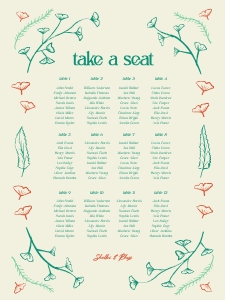Seating chart 18x24 F04: Hand drawn ginkgo leaf Seating chart template